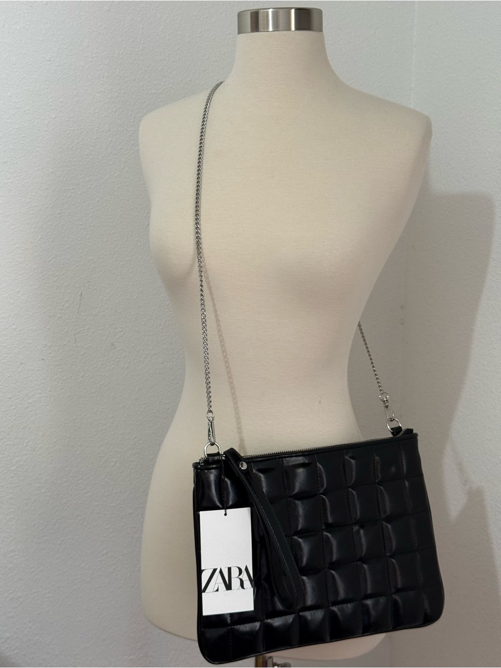 Zara Quilted Clutch Black with Silver Chain - Picture 3 of 16